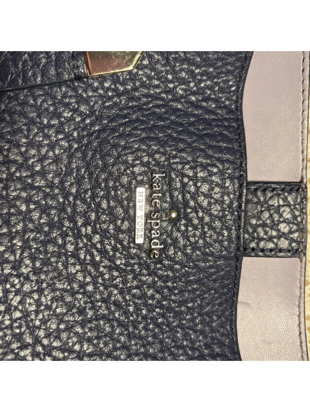 Kate Spade New York Navy Blue Pebbled Leather Tote Bag